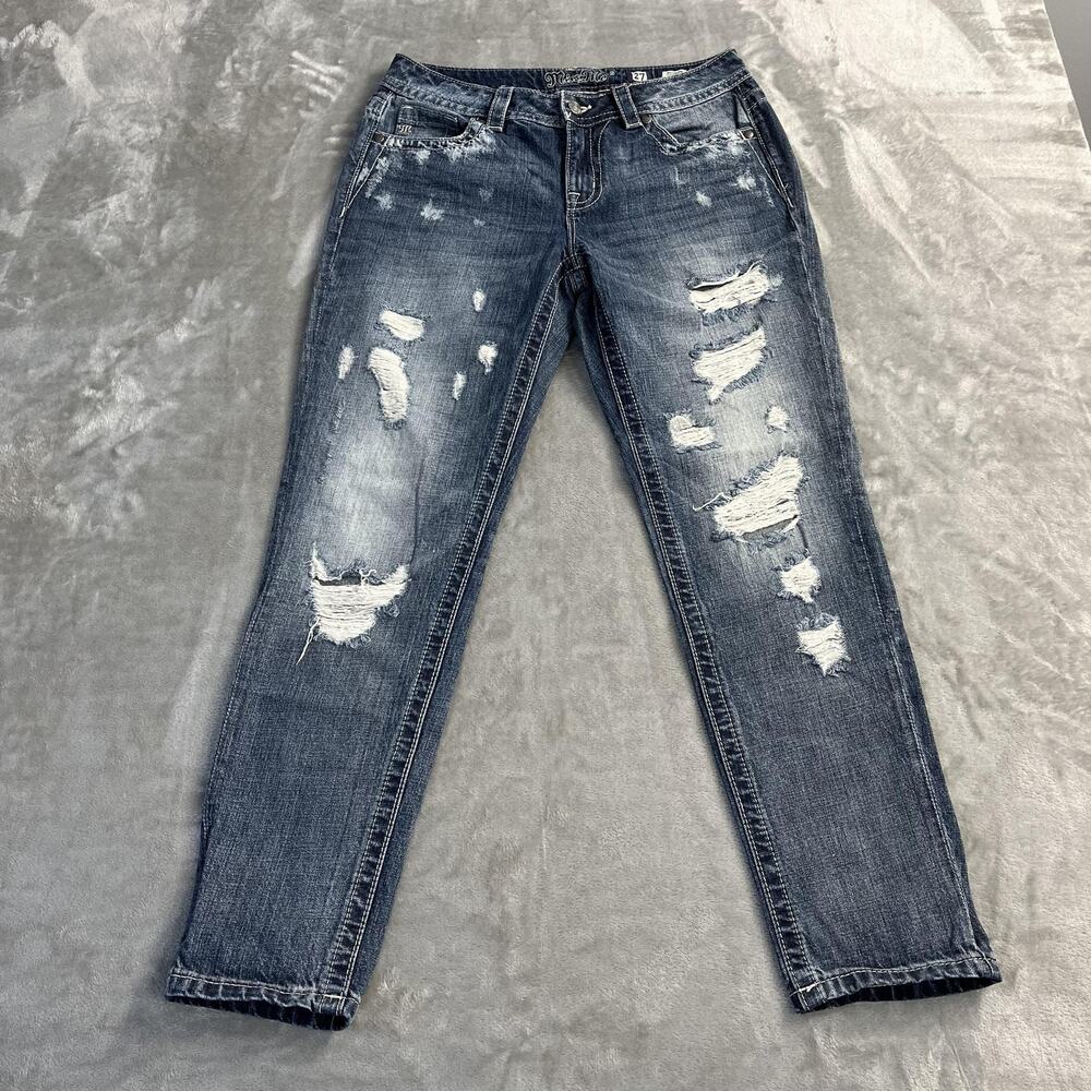 Miss Me Boyfriend Ankle Jeans Womens 27 Blue Distressed‎ Relaxed Fit 100% Cotton
